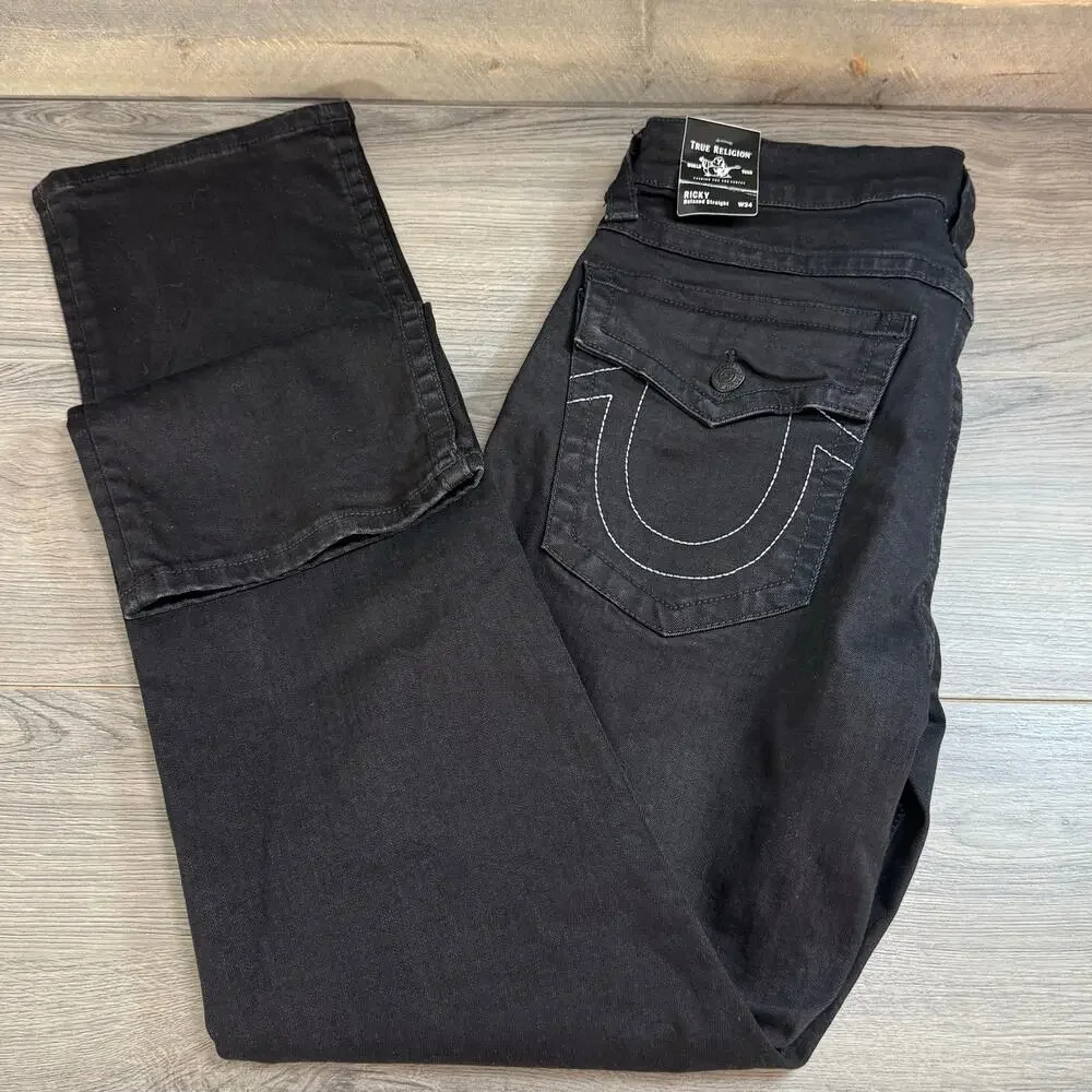 True Religion Ricky Flap Relaxed Straight Jeans Size 34 Flap Pockets Streetwear
